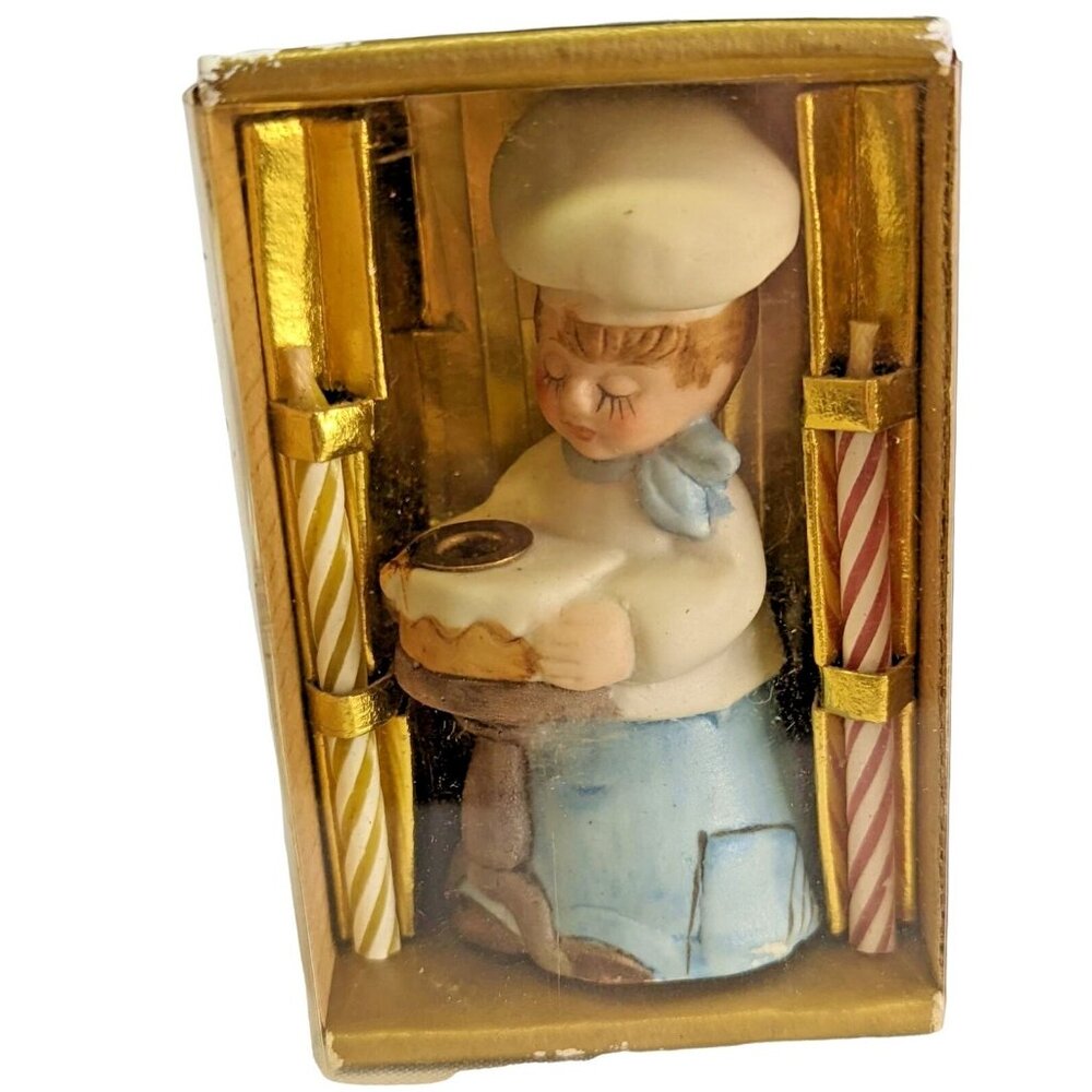 1980 Jasco Birthday Candle Holder Baker Bell Bisque Ringing Bell in Box Vintage